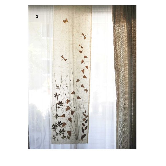 Washi Paper Panel Glass Door Shade With Real Plants and Butterflies Rare